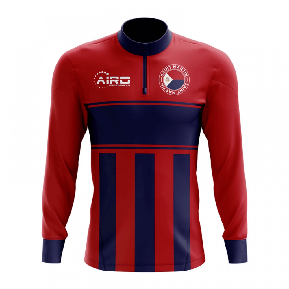 Saint Martin Concept Football Half Zip Midlayer Top (Red-Blue)