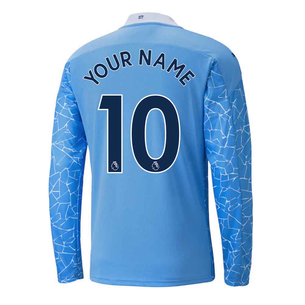 2020-2021 Manchester City Puma Home Long Sleeve Shirt (Kids) (Your Name)