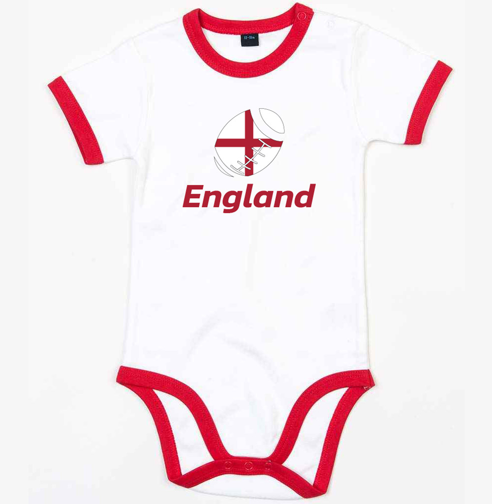 England Rugby Ringer Bodysuit - White/Red (Baby)