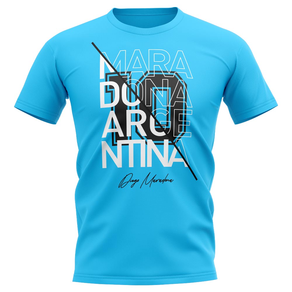 Diego Maradona Argentina Graphic Signature T-Shirt (Sky Blue)