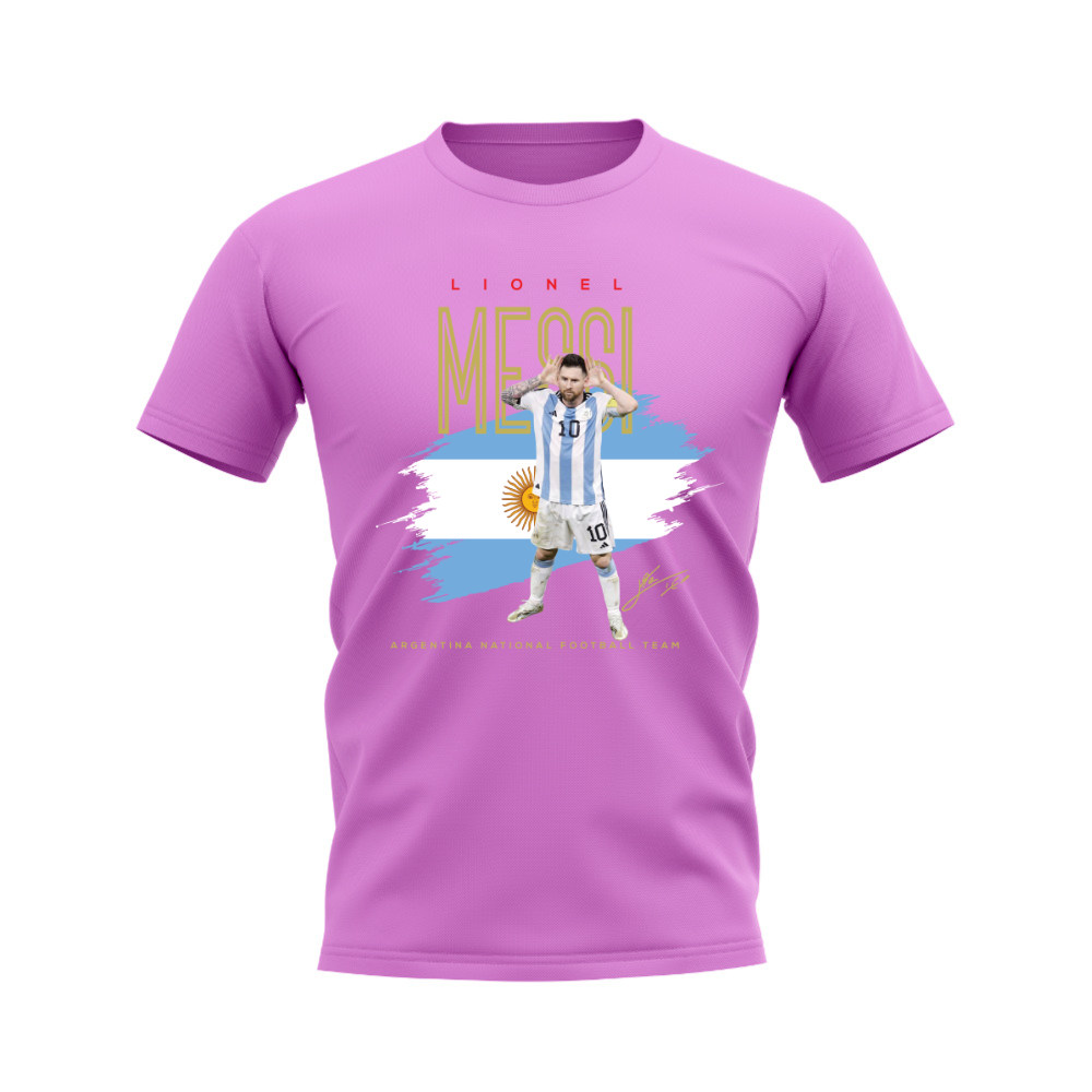 Lionel Messi Argentina Football Celebration T-Shirt (Pink)