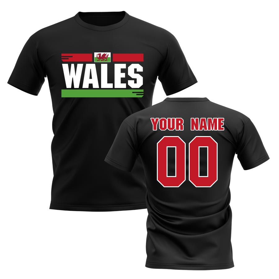 Personalised Wales Fan Football T-Shirt (black)