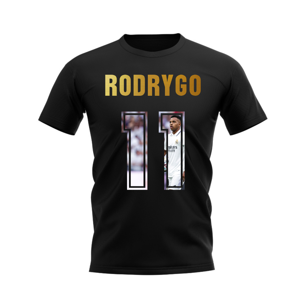 Rodrygo Name And Number Real Madrid T-Shirt (Black)