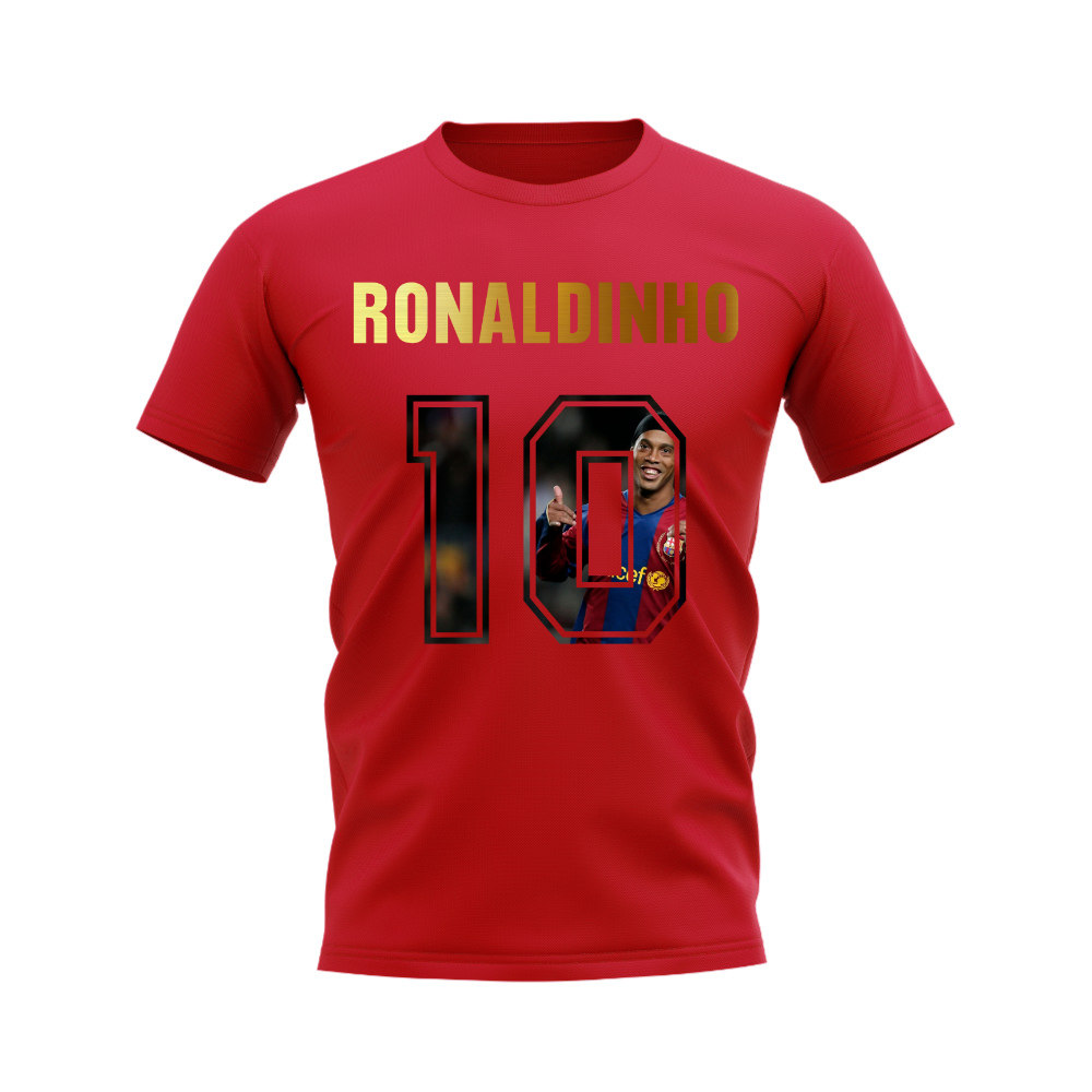 Ronaldinho Name And Number Barcelona T-Shirt (Red)