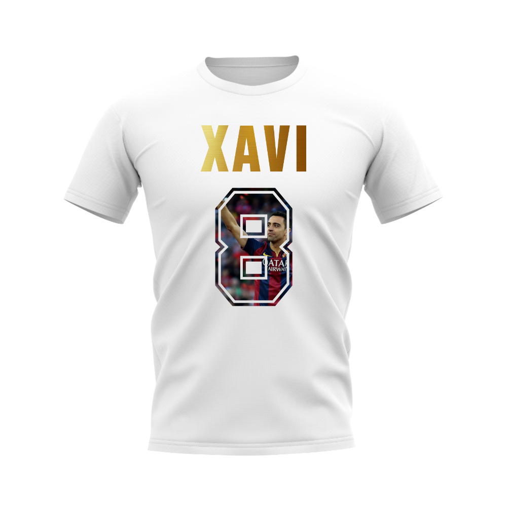 Xavi Name And Number Barcelona T-Shirt (White)