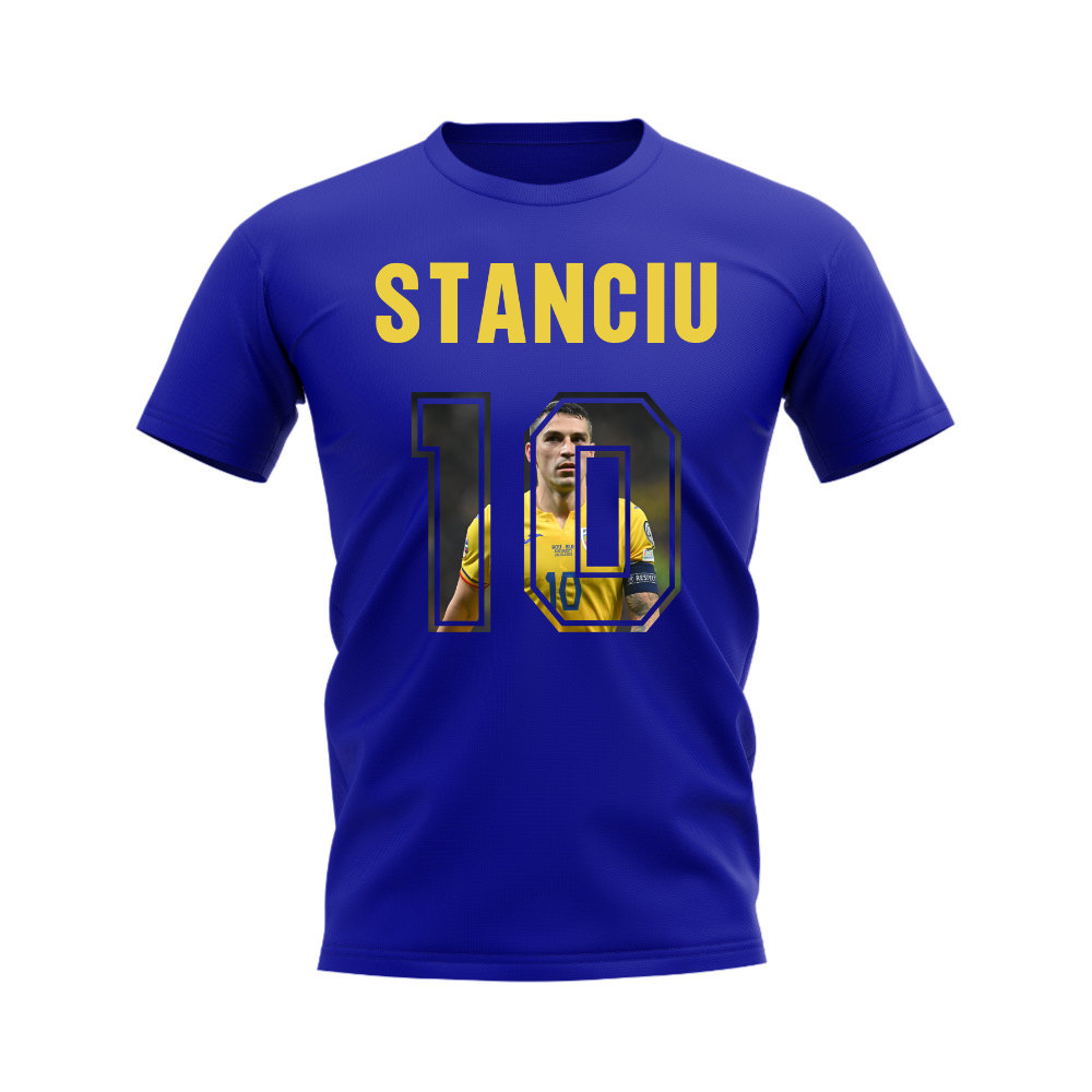 Nicolae Stanciu Name And Number Romania T-Shirt (Blue)