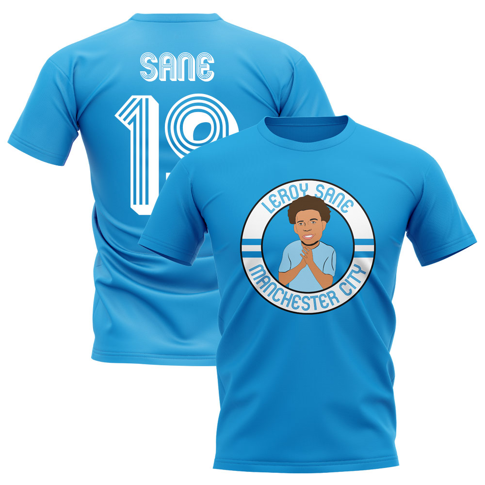 Leroy Sane Man City Illustration T-Shirt (Sky Blue)