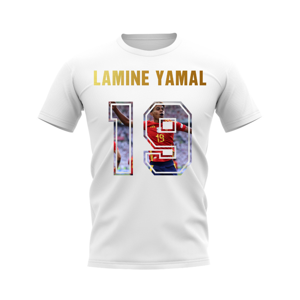 Lamine Yamal Name And Number Spain T-Shirt (White)