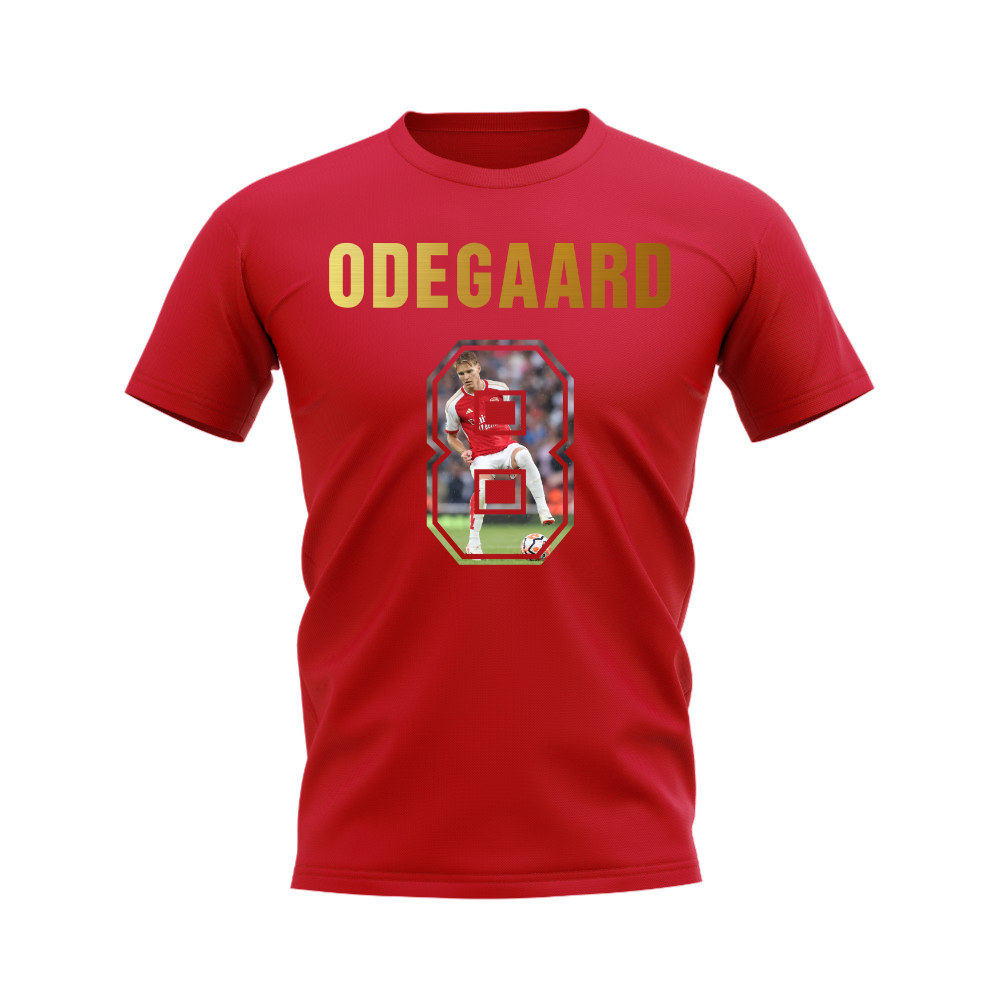 Martin Odegaard Name And Number Arsenal T-Shirt (Red)