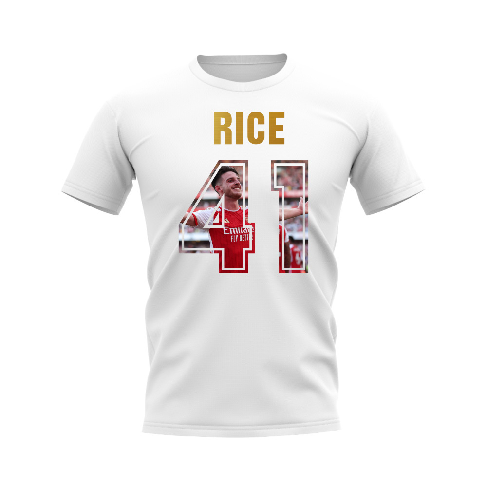 Declan Rice Name And Number Arsenal T-Shirt (White)