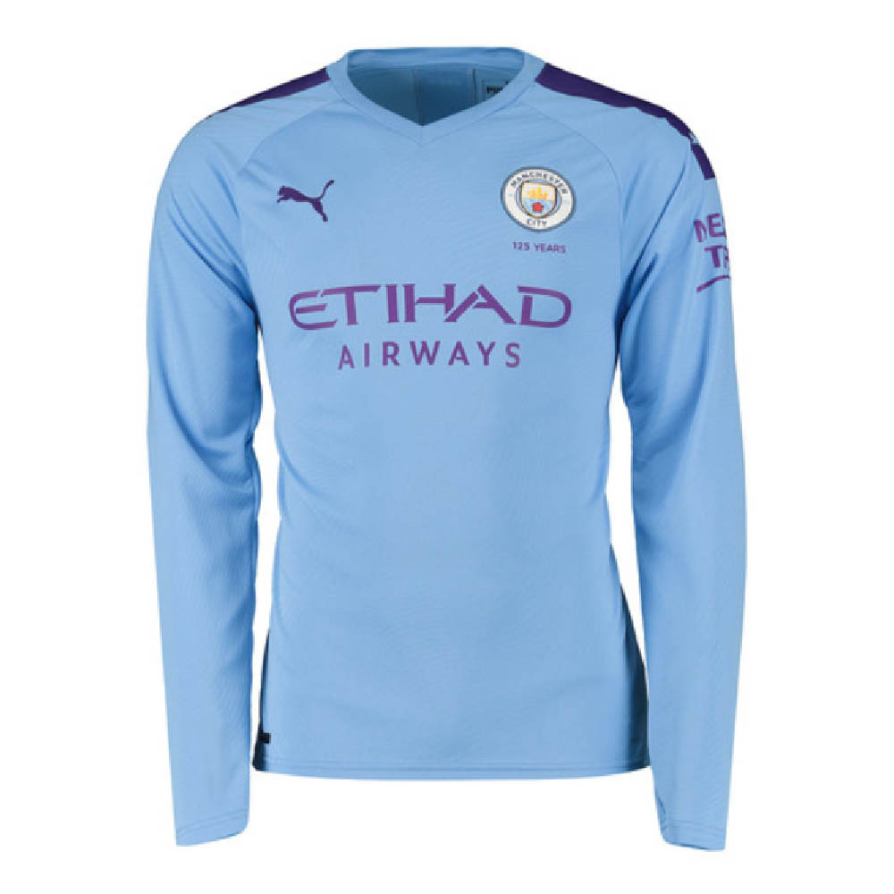 2019-2020 Manchester City Puma Home Long Sleeve Shirt (KUN AGUERO 10)