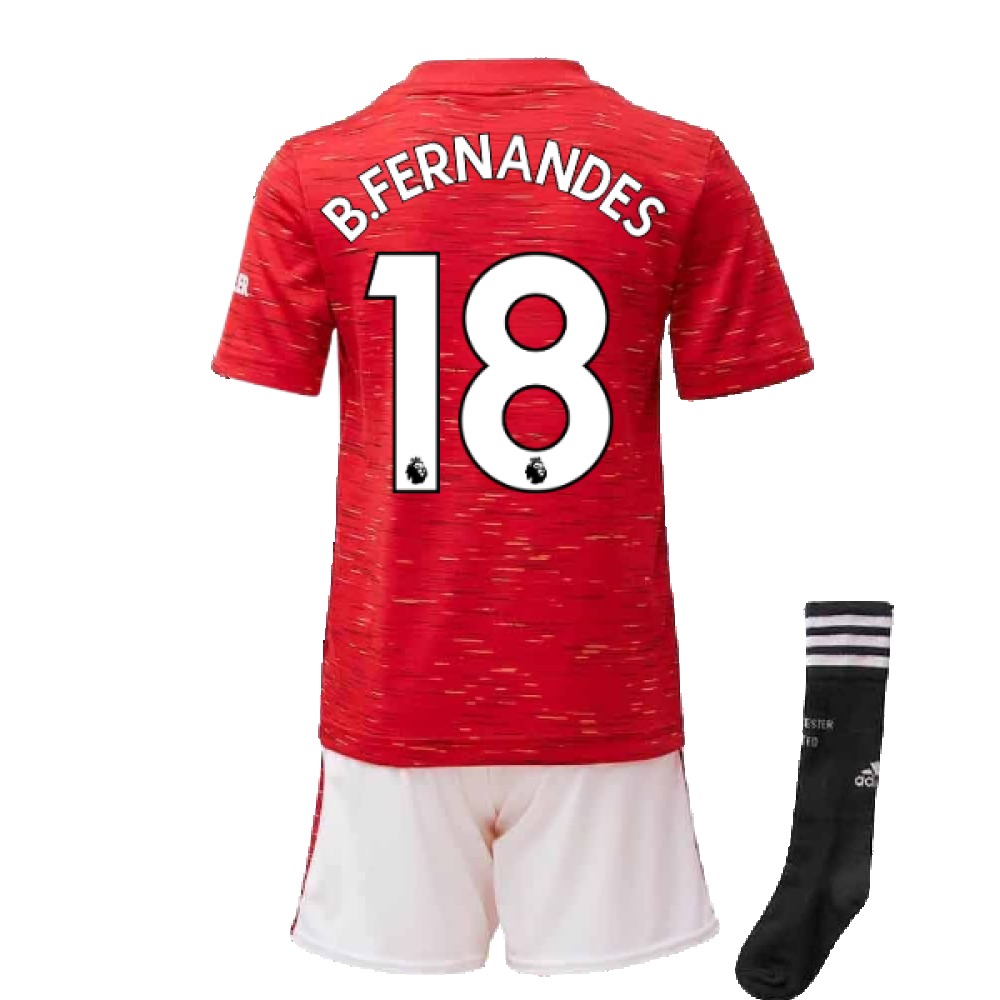 2020-2021 Man Utd Adidas Home Little Boys Mini Kit (B.FERNANDES 18)