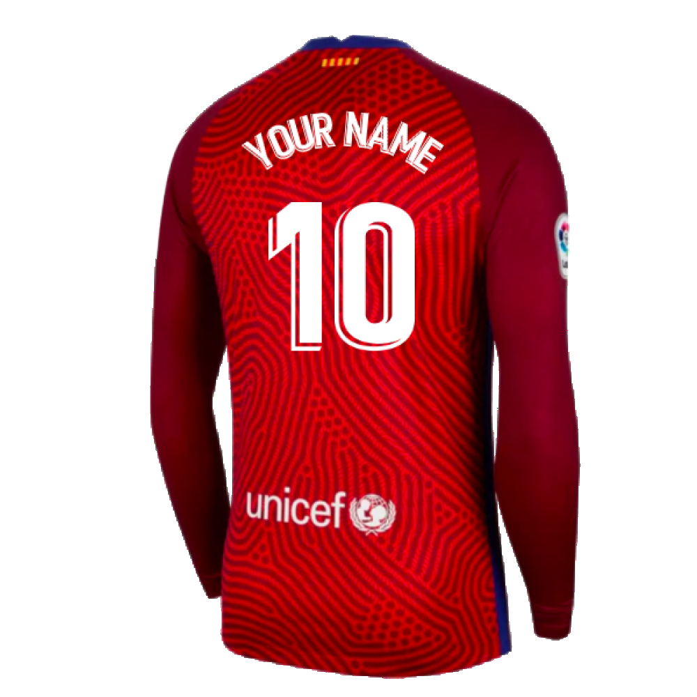 2020-2021 Barcelona Away Goalkeeper Shirt (Red) - Kids (Your Name)