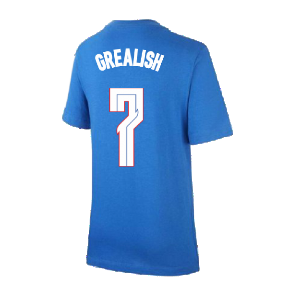 2020-2021 England Nike Evergreen Crest Tee (Blue) - Kids (Grealish 7)