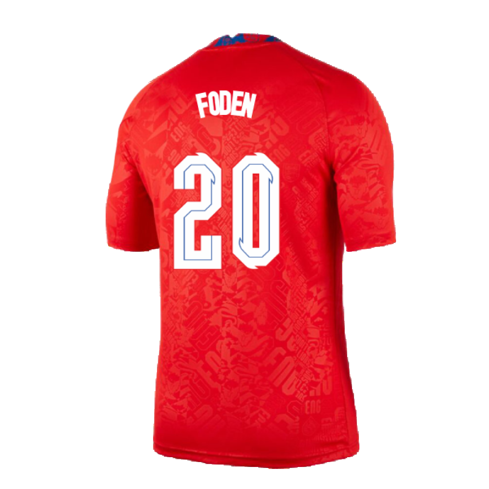 2020-2021 England Pre-Match Training Shirt (Red) (Foden 20)