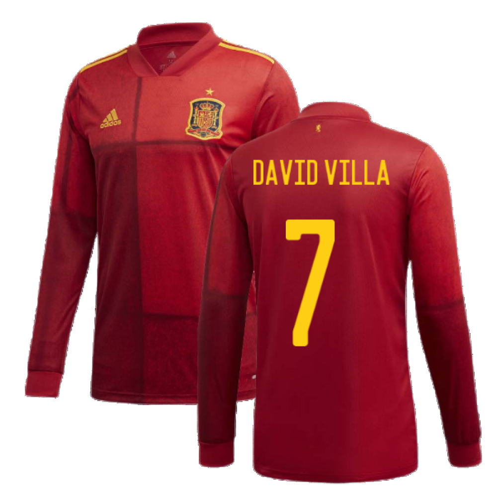 2020-2021 Spain Home Adidas Long Sleeve Shirt (DAVID VILLA 7)