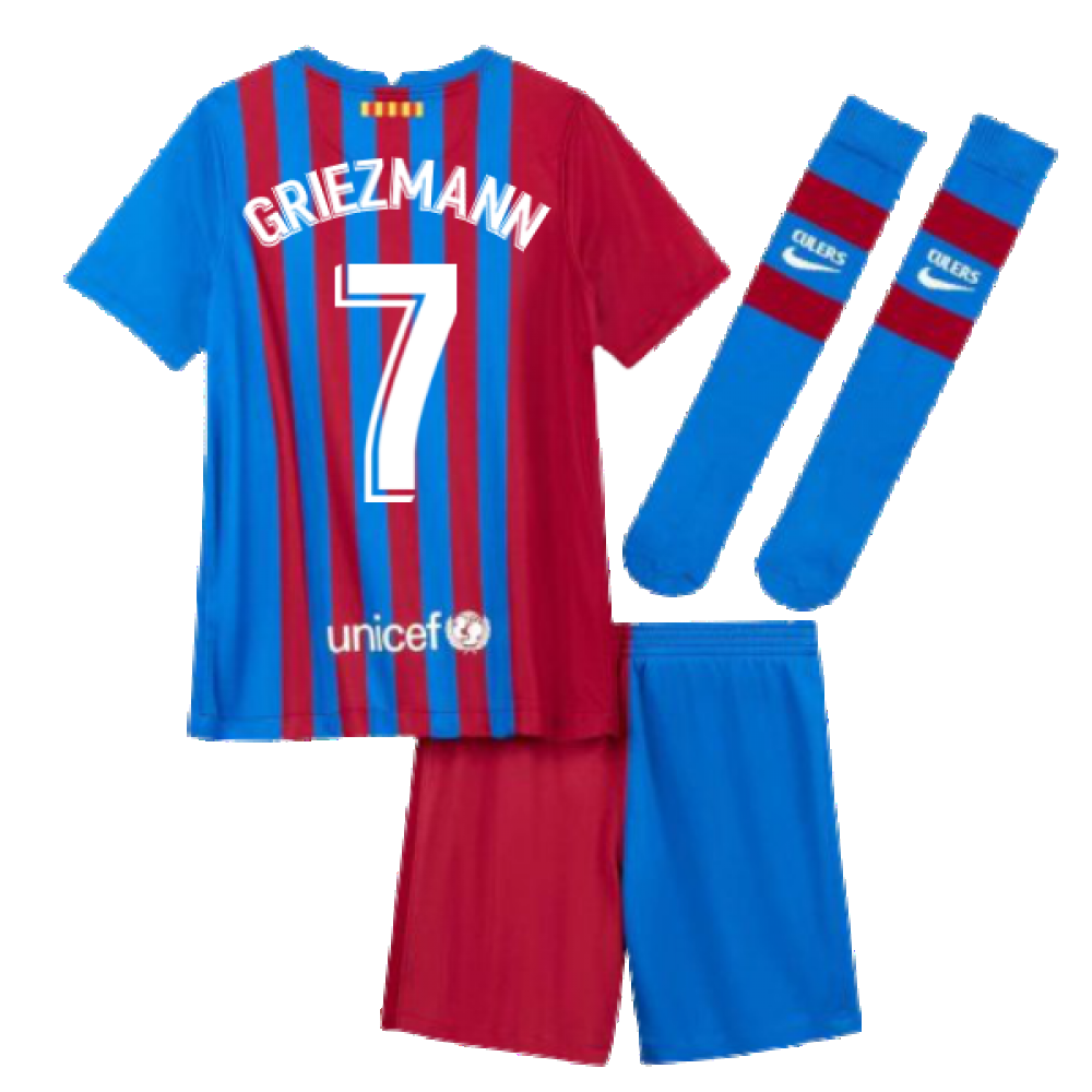 2021-2022 Barcelona Little Boys Home Kit (GRIEZMANN 7)