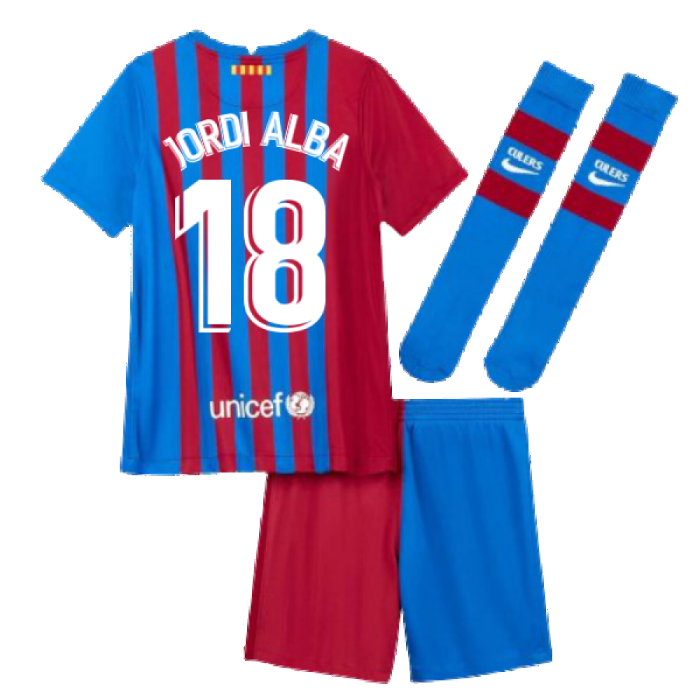 2021-2022 Barcelona Little Boys Home Kit (JORDI ALBA 18)