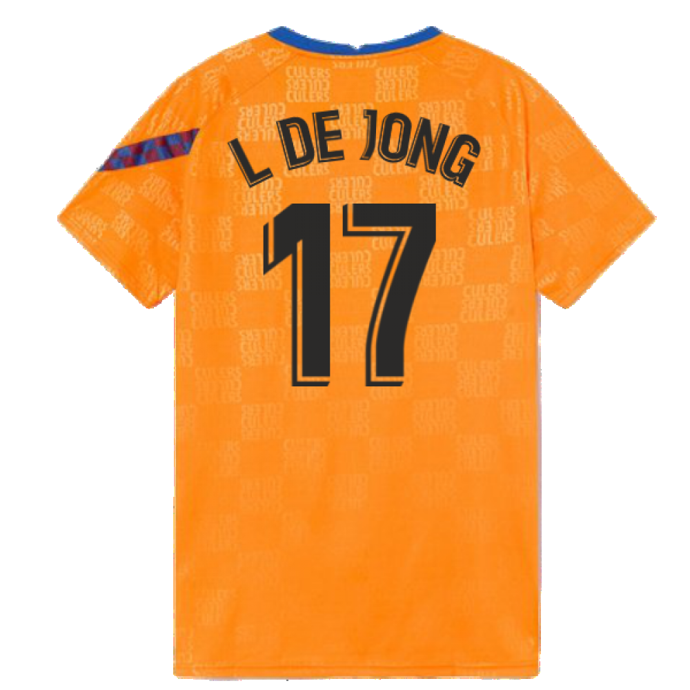 2021-2022 Barcelona Pre-Match Jersey (Orange) (L DE JONG 17)