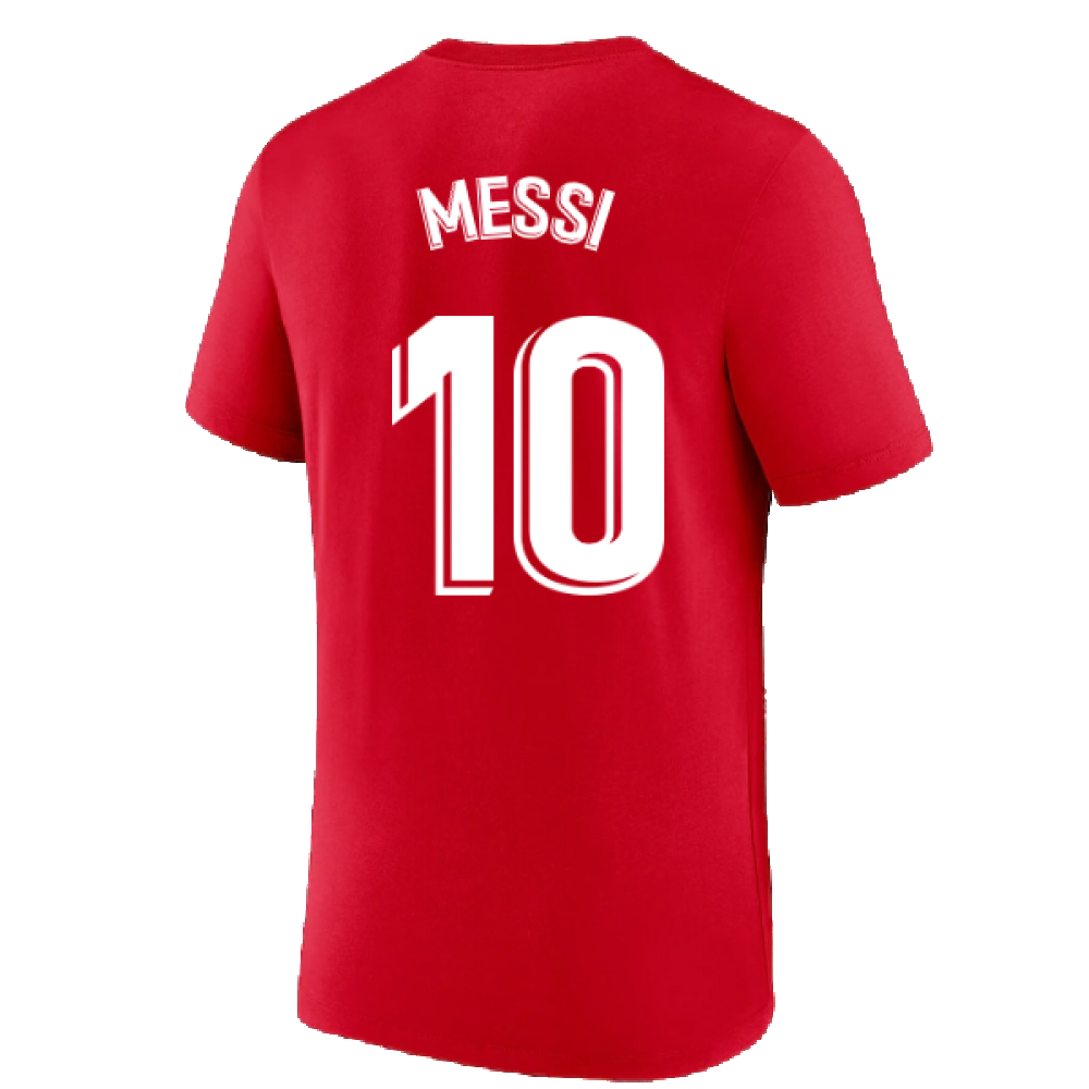 2022-2023 Barcelona Evergreen Crest Tee (Red) (MESSI 10)