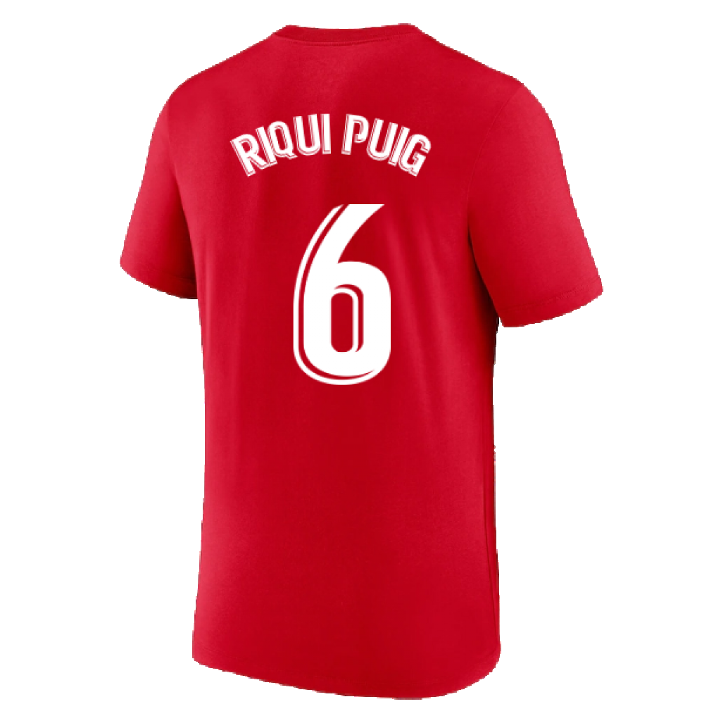 2022-2023 Barcelona Evergreen Crest Tee (Red) (RIQUI PUIG 6)