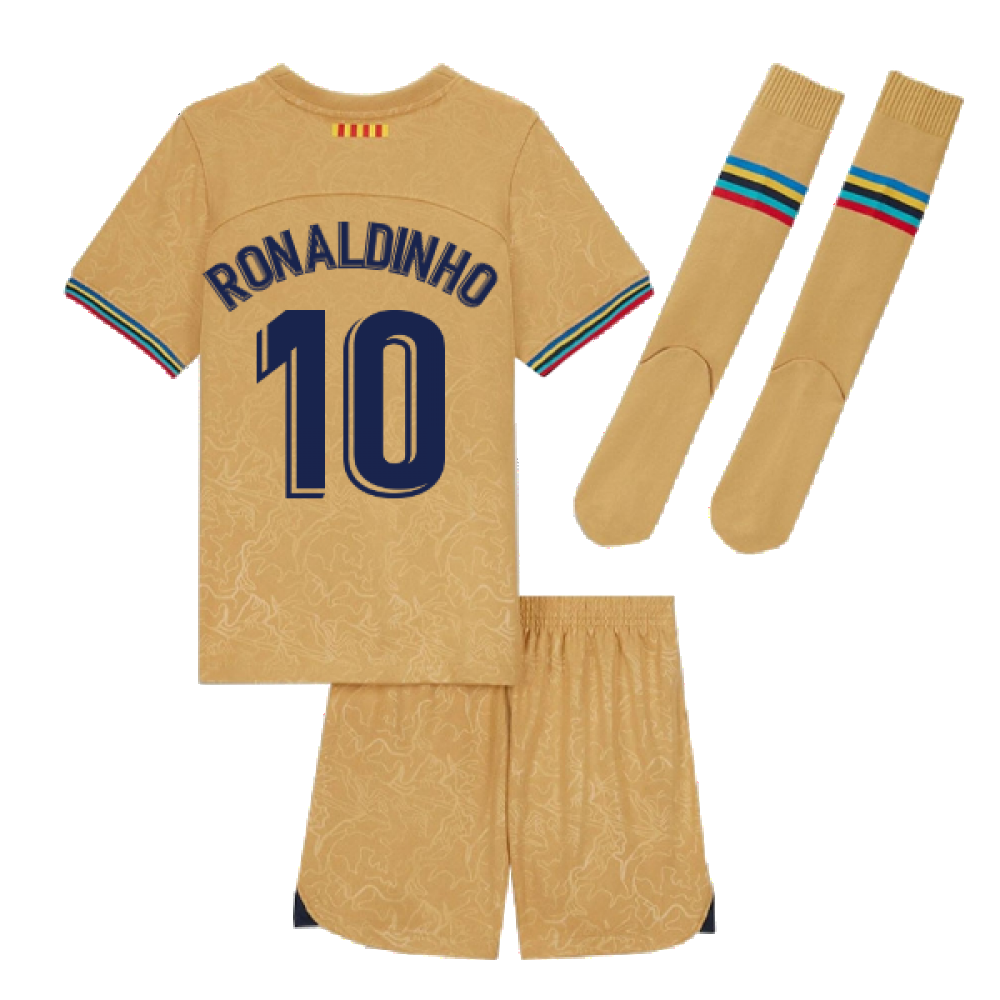 2022-2023 Barcelona Little Boys Away Kit (RONALDINHO 10)