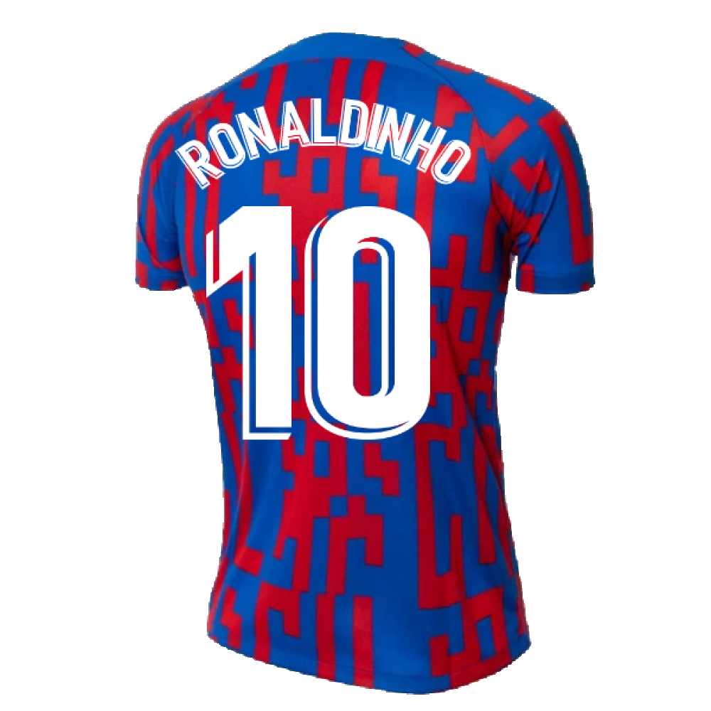 2022-2023 Barcelona Pre-Match Training Shirt (Blue) - Ladies (RONALDINHO 10)