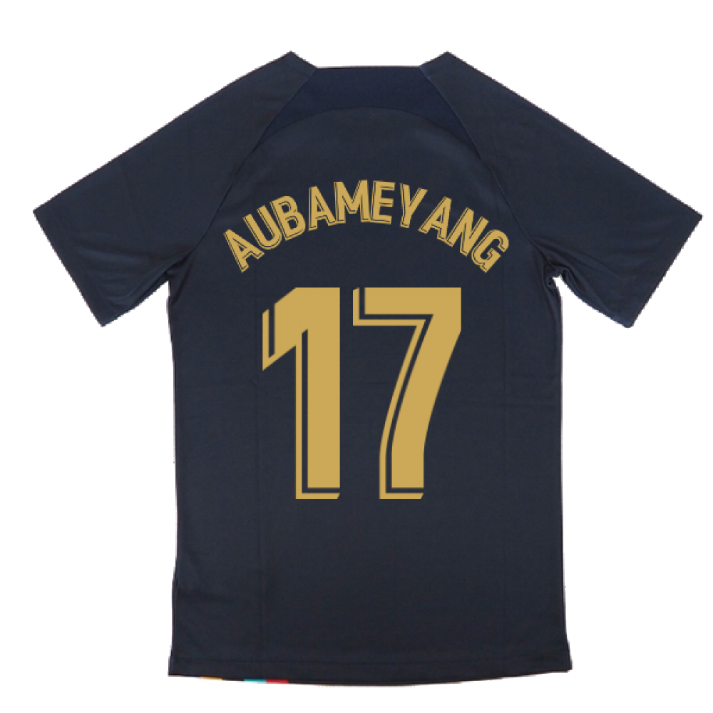 2022-2023 Barcelona Pre-Match Training Shirt (Obsidian) (AUBAMEYANG 17)