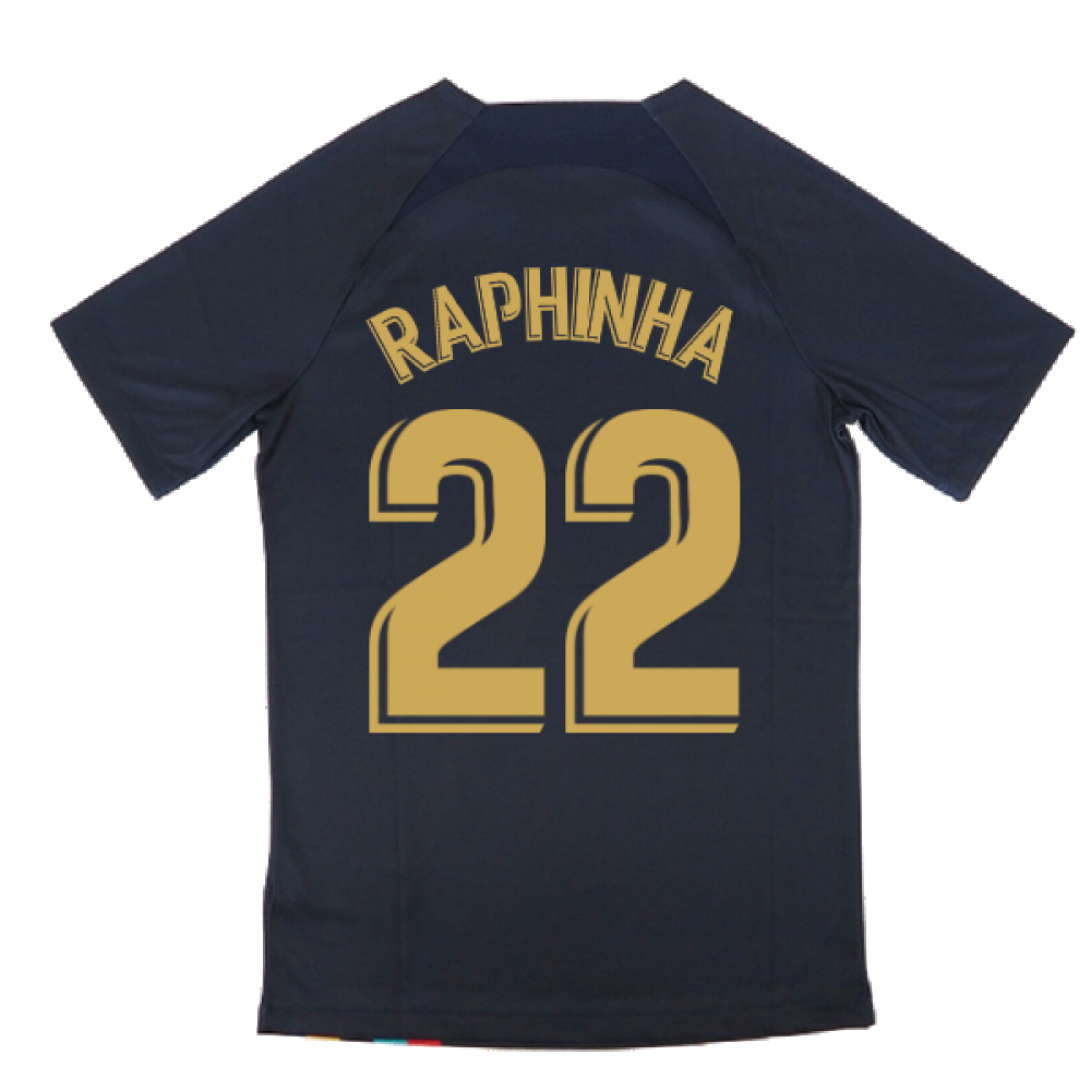 2022-2023 Barcelona Pre-Match Training Shirt (Obsidian) (RAPHINHA 22)