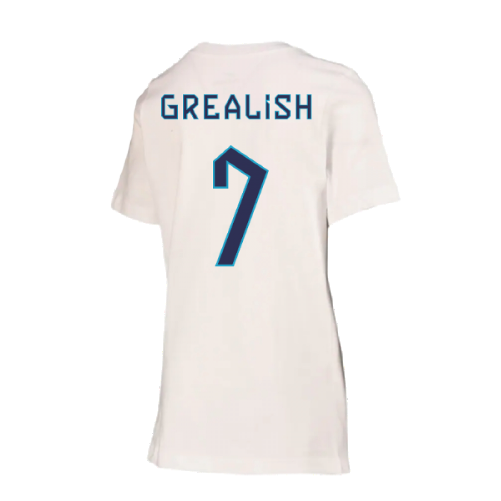 2022-2023 England Crest Tee (White) - Kids (Grealish 7)