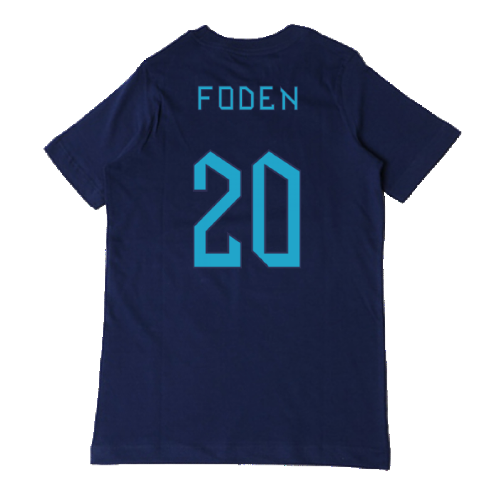 2022-2023 England Three Lions Tee (Navy) - Kids (Foden 20)