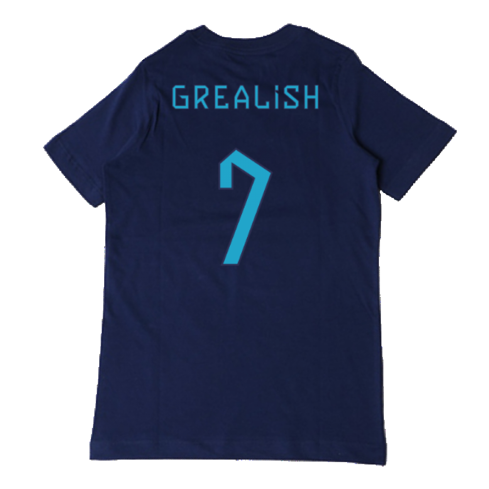 2022-2023 England Three Lions Tee (Navy) - Kids (Grealish 7)