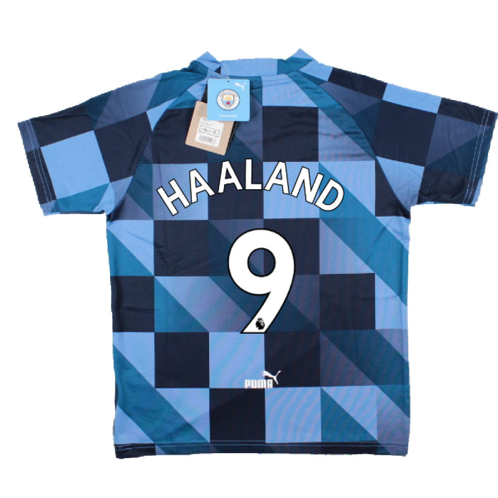 2022-2023 Man City Pre-Match Jersey (Blue) - Kids (Haaland 9)