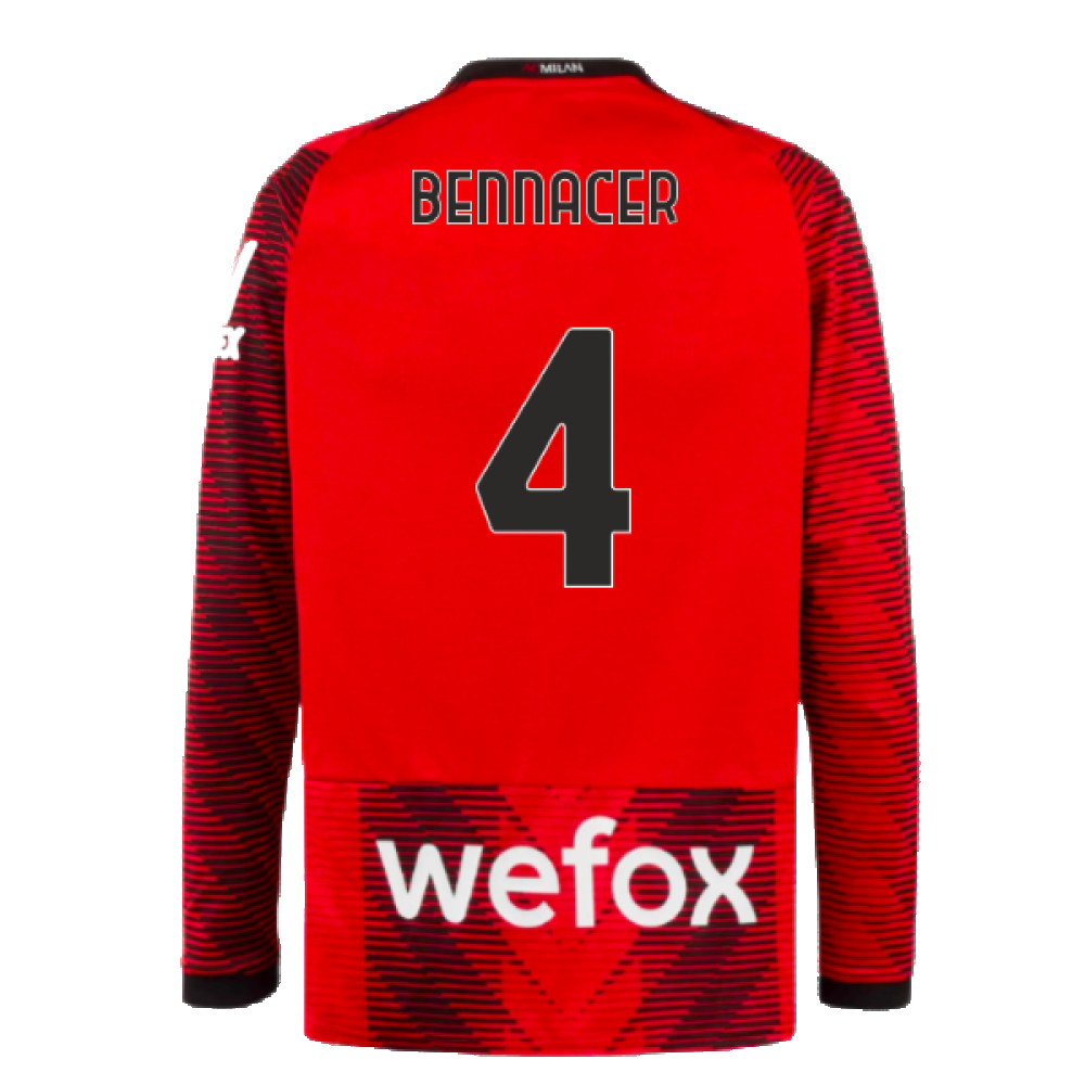 2023-2024 AC Milan Long Sleeve Home Shirt (Bennacer 4)