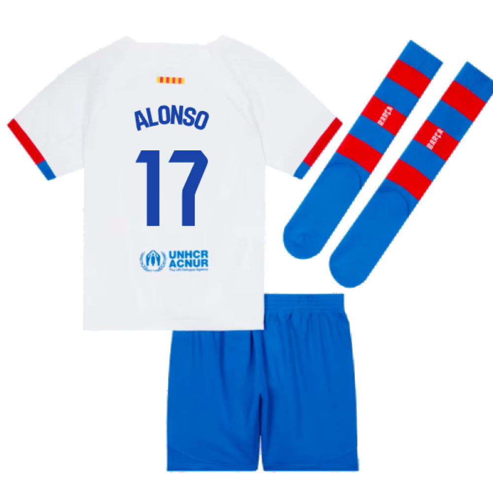 2023-2024 Barcelona Away Little Boys Mini Kit (Alonso 17)