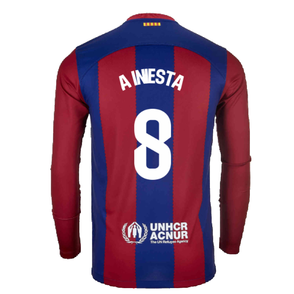 2023-2024 Barcelona Home Long Sleeve Shirt (A Iniesta 8)