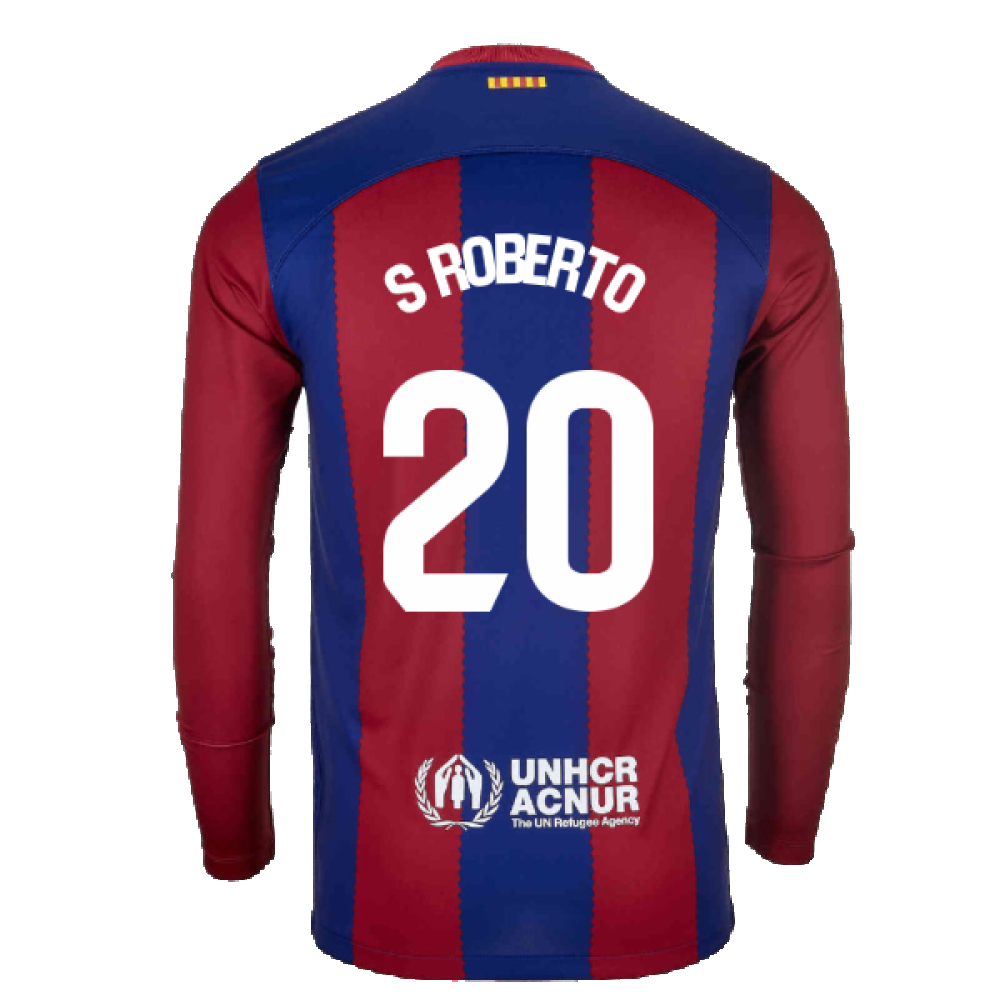 2023-2024 Barcelona Home Long Sleeve Shirt (S Roberto 20)