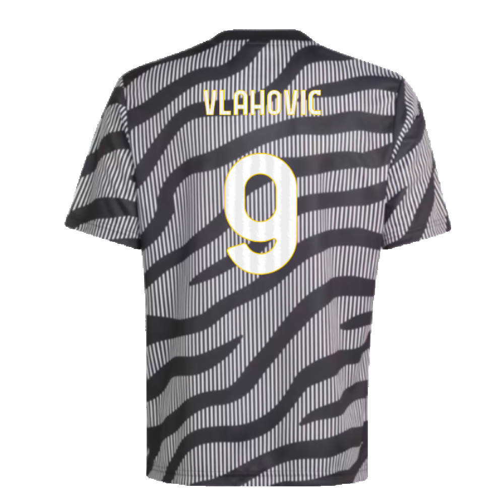 2023-2024 Juventus Pre-Match Shirt (Black) - Kids (VLAHOVIC 9)