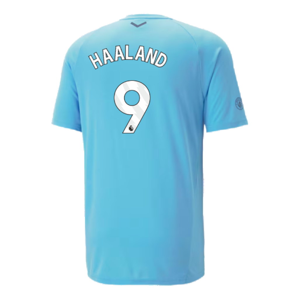 2023-2024 Man City Casuals Tee (Blue Wash) (HAALAND 9)