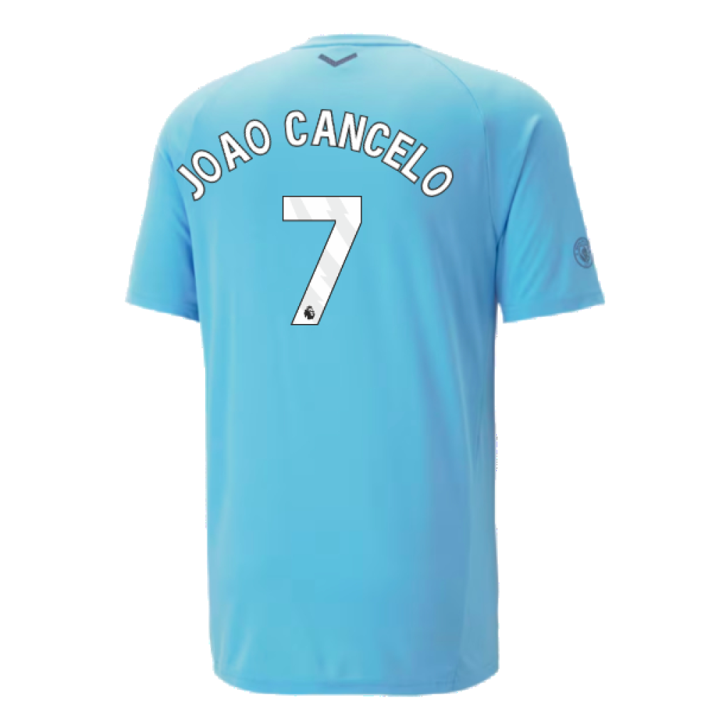 2023-2024 Man City Casuals Tee (Blue Wash) (JOAO CANCELO 7)