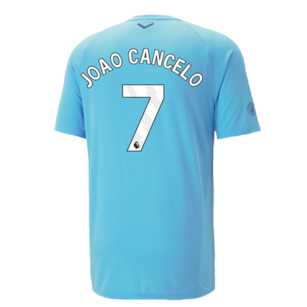 2023-2024 Man City Casuals Tee (Blue Wash) - Kids (JOAO CANCELO 7)