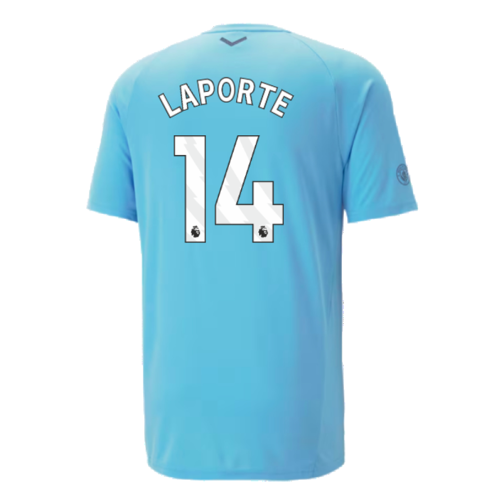 2023-2024 Man City Casuals Tee (Blue Wash) - Kids (LAPORTE 14)