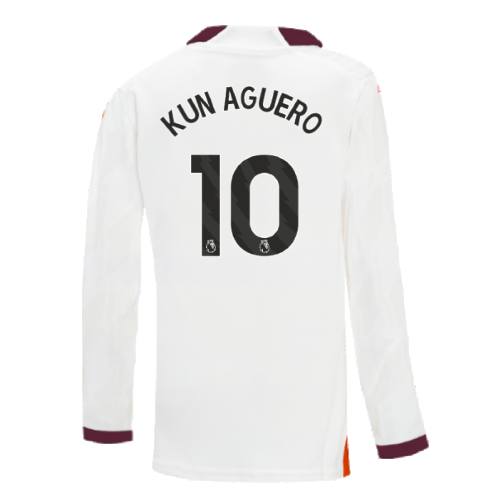 2023-2024 Man City Long Sleeve Away Shirt (Kids) (KUN AGUERO 10)