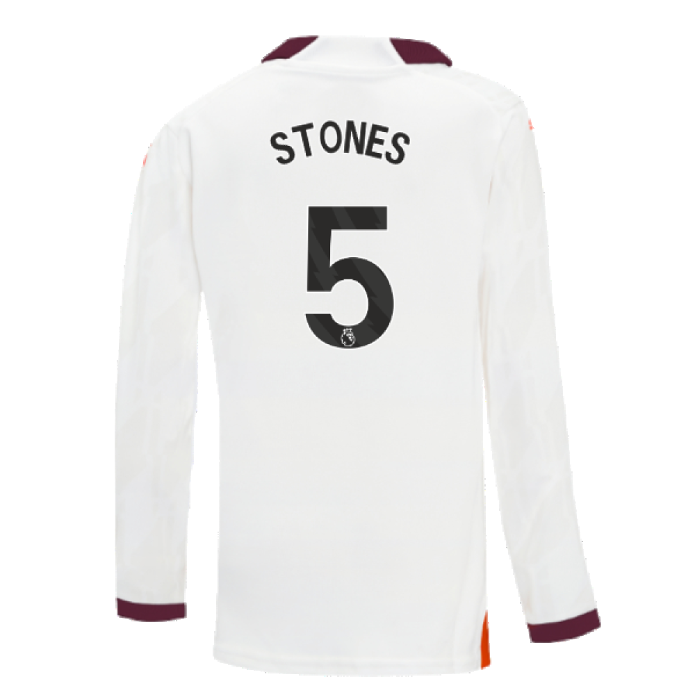 2023-2024 Man City Long Sleeve Away Shirt (Kids) (STONES 5)