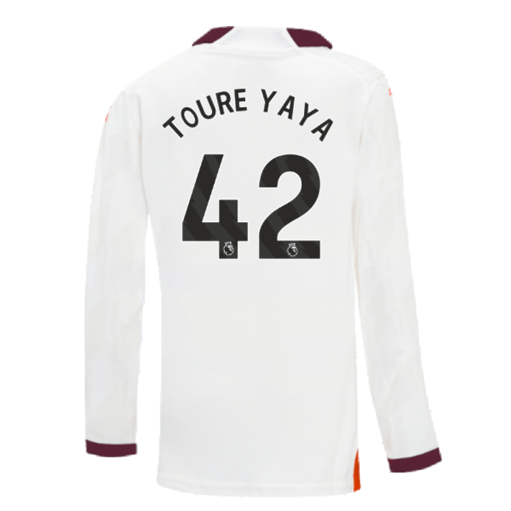 2023-2024 Man City Long Sleeve Away Shirt (Kids) (TOURE YAYA 42)