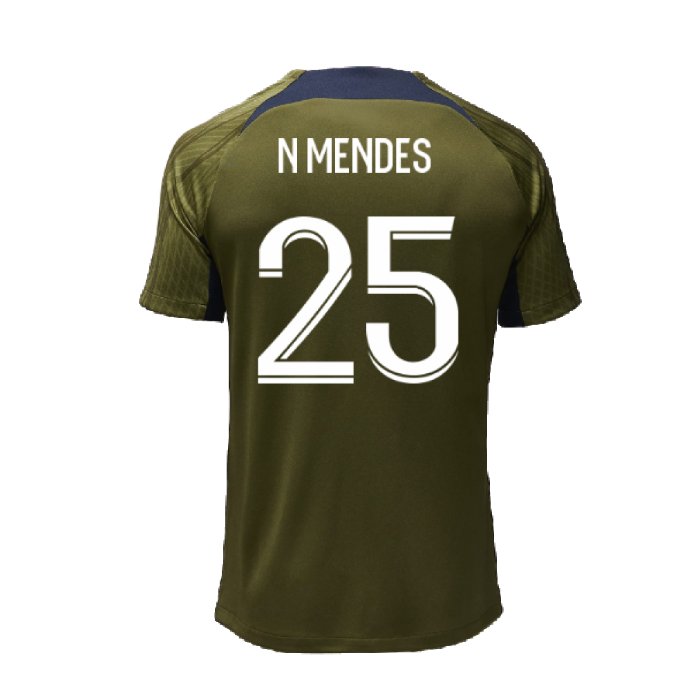 2023-2024 PSG Dri-Fit Strike Fourth Training Shirt (Green Hemp) (N Mendes 25)