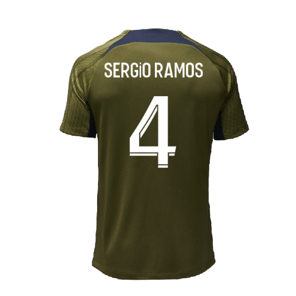 2023-2024 PSG Dri-Fit Strike Fourth Training Shirt (Green Hemp) (Sergio Ramos 4)