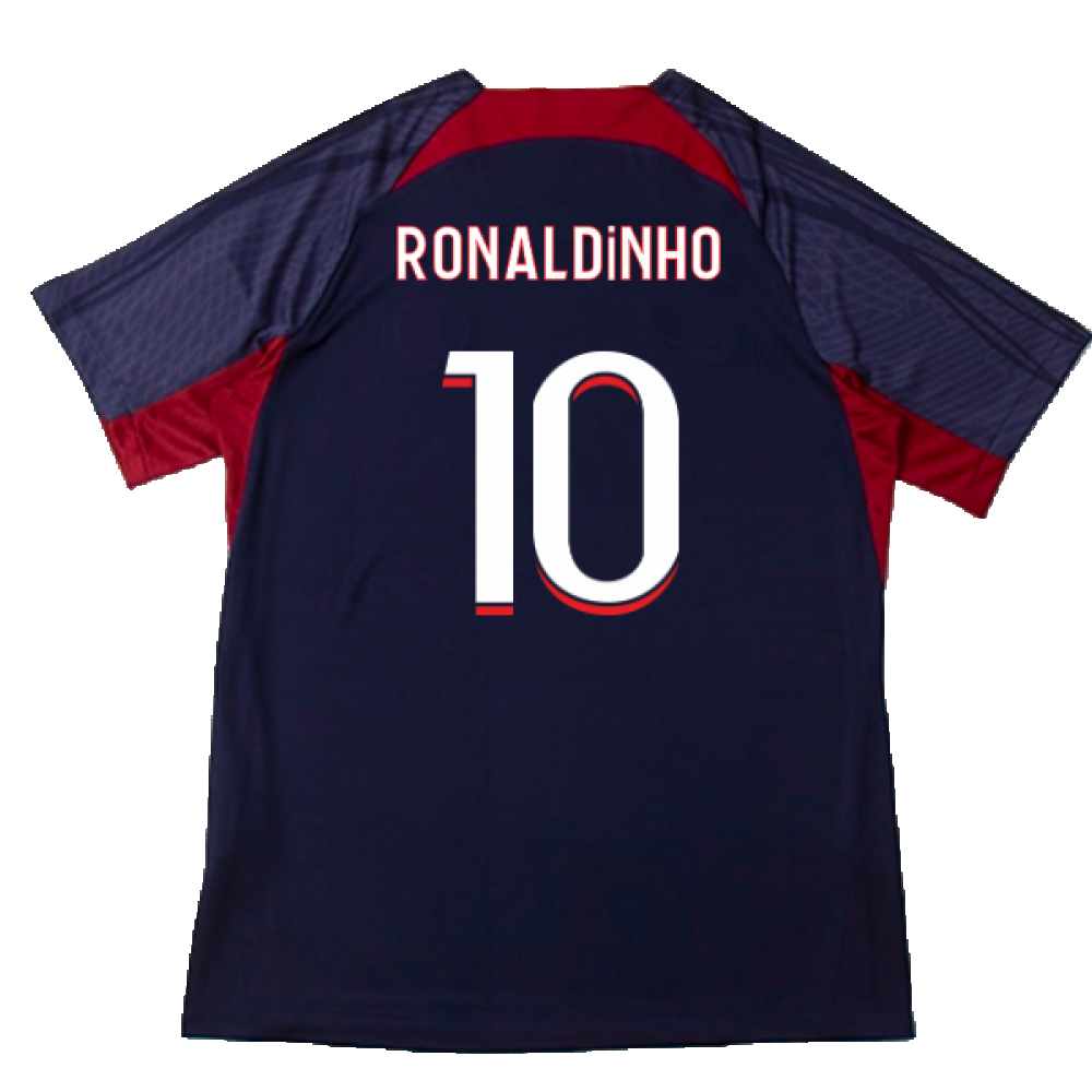 2023-2024 PSG Dri-Fit Strike Training Shirt (Navy) (Ronaldinho 10)