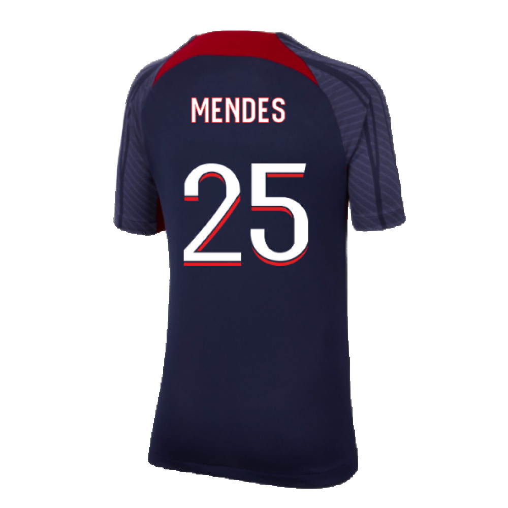 2023-2024 PSG Strike Dri-Fit Training Shirt (Navy) - Kids (N Mendes 25)