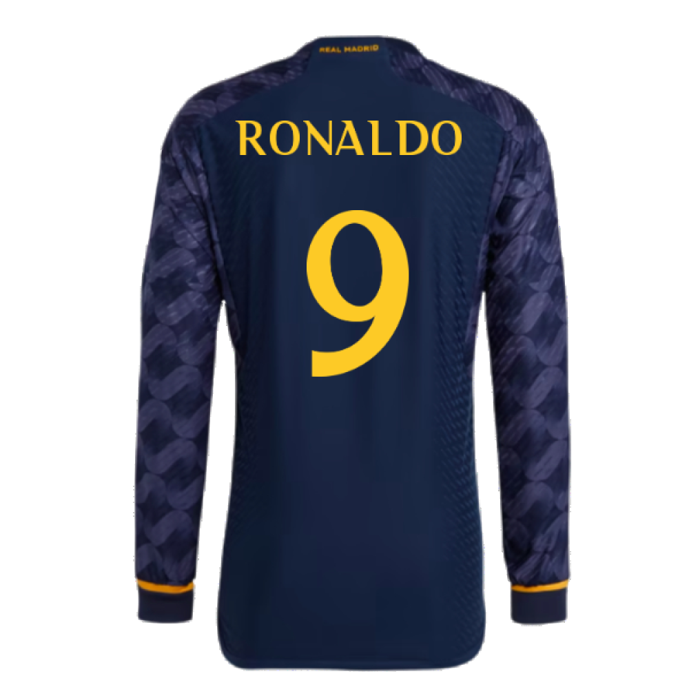 2023-2024 Real Madrid Authentic Long Sleeve Away Shirt (Ronaldo 9)